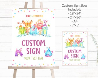 Editable Little Monsters Birthday Custom Signs Monster Party Signs Little Monsters Party Signs to edit using your phone or tablet - LMP7