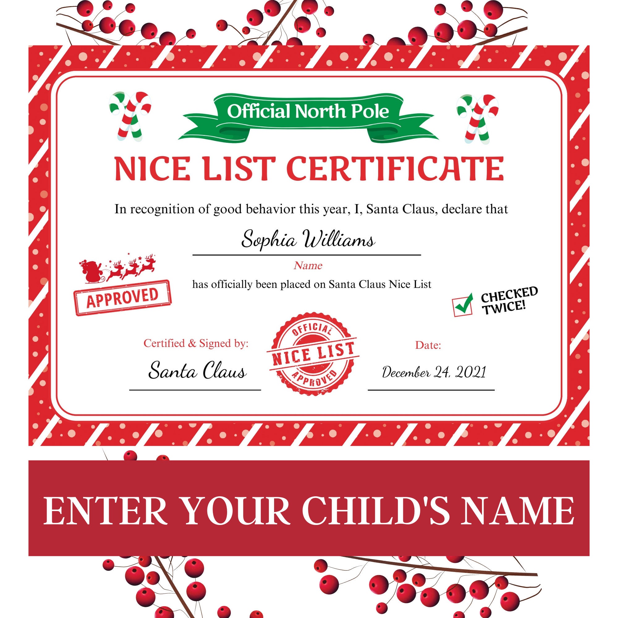 Nice List Ribbon Santa Nice List Certificates 36-Piece Christmas Santa Nice List ...
