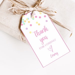 Etiquetas de presente de confete editáveis Etiquetas de agradecimento de confete pastel personalizadas Etiquetas de agradecimento personalizadas Etiqueta de festa imprimível Etiqueta de agradecimento em pastel