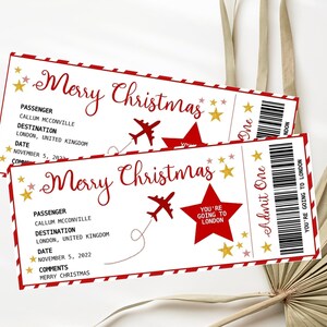 Gefälschte Weihnachtsbordkarte Bearbeitbare Weihnachtsflugkarte Geschenk Reisekarte Gefälschte Geschenk Bordkarte Vorlage zum Herunterladen und Drucken bearbeiten