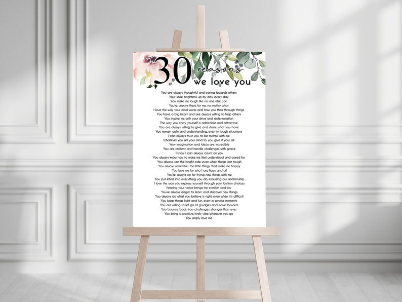 30 Reasons Why We Love You Poster Template Printable 30th Gift for Her ...