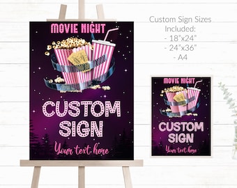 Movie Night Party Sign Templates in 3 sizes Movie Birthday Party Signs Movie Party Custom Signs Movie Night Birthday  - MNP6