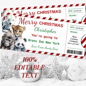 Zoo Gutschein Vorlage Druckbare Zoo Weihnachten Kinder Geschenkgutschein Kinder Coupon-Vorlage zum sofortigen Bearbeiten, Herunterladen und Drucken