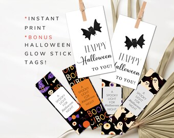Étiquettes chauve-souris d'Halloween pour Halloween - Étiquettes cadeaux chauve-souris d'Halloween - Modèle d'étiquette cadeau chauve-souris d'Halloween - Étiquettes chauve-souris à impression instantanée pour sacs de bonbons d'Halloween - Joyeux Halloween