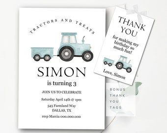 Tractor Birthday Invitation Editable Tractor Birthday Party Invitation Tractor Party Invitation Blue Tractor Invitation Instant Download