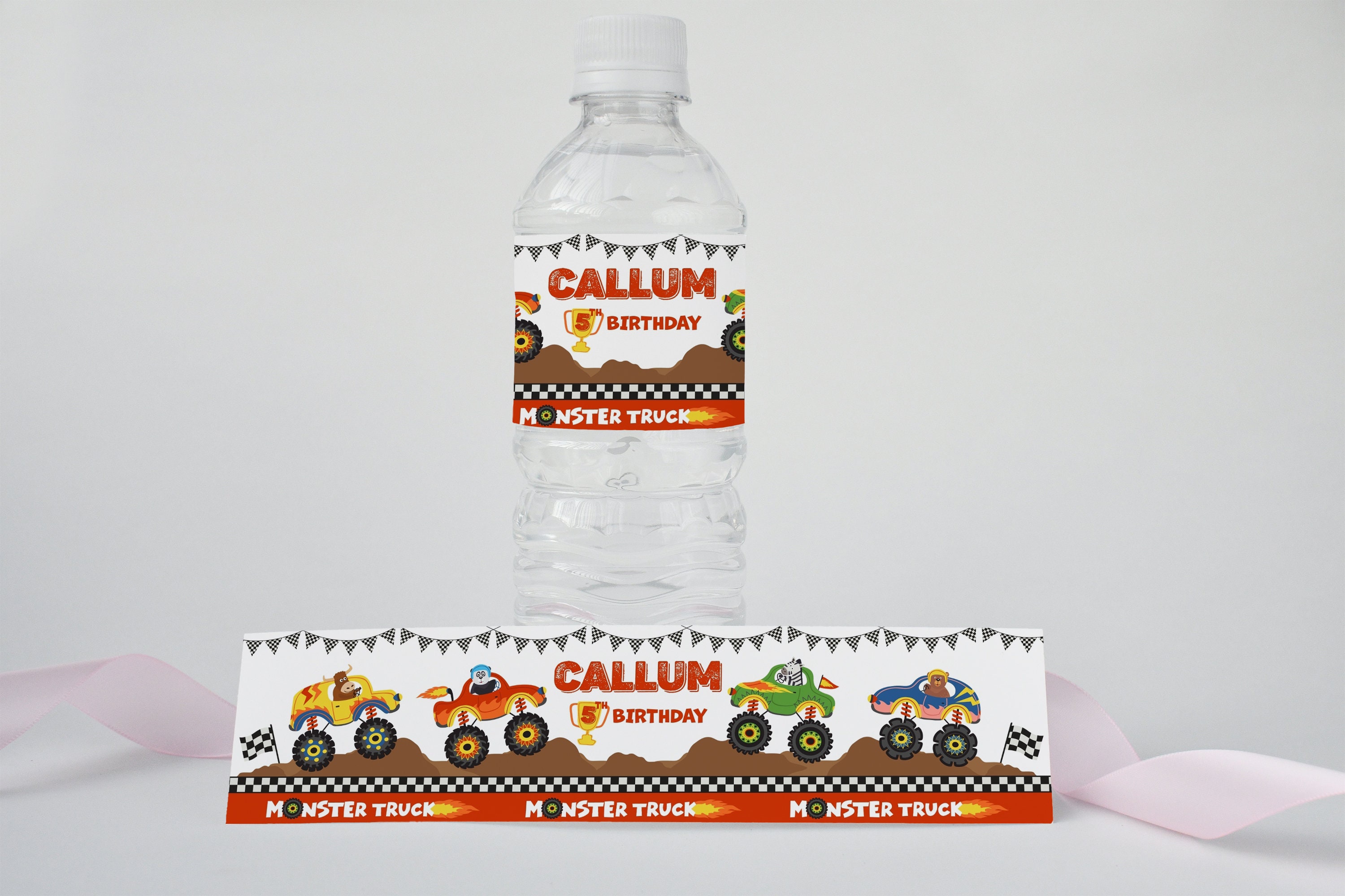 Editable Monster Truck Birthday Water Bottle Labels Monster 