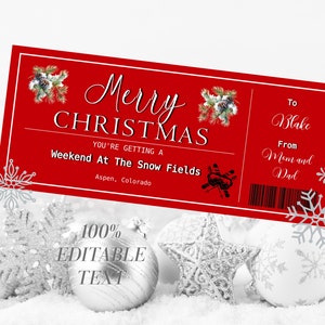 Skifahren Weihnachtsgeschenk Ticket Schneeskifahren Geschenk Weihnachtsgeschenk Überraschungskarte Snow Boarding 100 % EDITIERBARER TEXT Sofortiger Download Geschenk für Sie