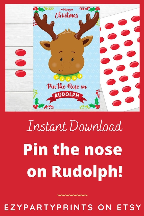 Christmas game Pin the Nose on Rudolph Christmas game INSTANT DOWNLOAD