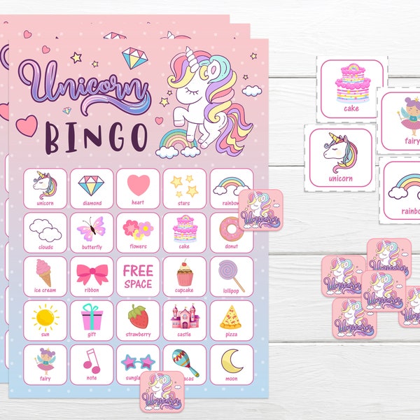 Unicorn Bingo Game Unicorn Bingo Printable Bingo Game Instant Download Party Game Unicorn Theme Party Bingo Game Girls Birthday Party Game