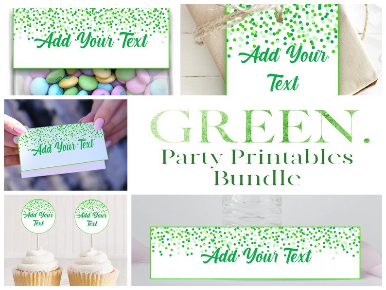 Editable Green birthday party accessories, Green confetti birthday party decor, Green dots gift tags, Green gift tags all with multiple uses image 1