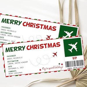 Cartão de embarque falso, bilhete de presente, viagem surpresa de natal, feriado de natal, voucher de presente imprimível, texto editável, download instantâneo