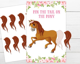 Speld de staart op het ponyspel Pin het staartspel Direct afdrukbaar partyspel Paardenfeestspel Pin de staart op het paard Direct downloaden