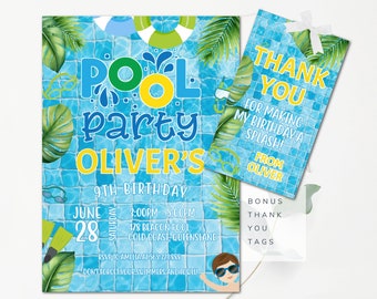 Invitación editable para fiesta en la piscina Invitación para fiesta de natación Invitación para fiesta de cumpleaños en la piscina Invitación para fiesta de cumpleaños tropical Descarga instantánea