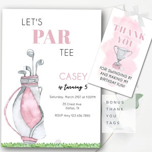 Golf Girl Birthday Invitation Golf Party Invitation Golfing Girl Invitation Girls Golf Party Invite Pink Golf BONUS Thank You Tags