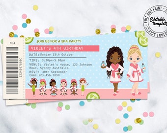 Spa Party birthday invitation, Spa Party Birthday Invitation, that you edit, download and print instantly. Spa Party Ticket invitation