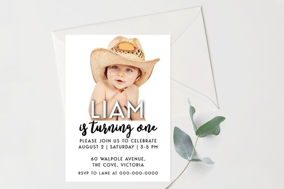 Editable First Photo Birthday Invitation + FREE TAGS Photo Birthday Invitation Template Personalized Download Editable Photo Invitation Il_570xn