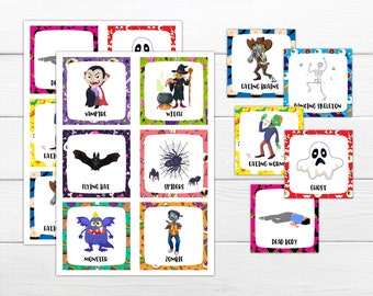 Halloween Charades Cards -  Halloween party game for children, Instant download charades game, Halloween charades game, act out cards,