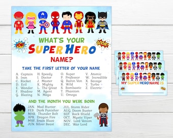 Superhero Party Game for instant download and printing (Mixed Race). Instant Printable party game, Superhero birthday party game