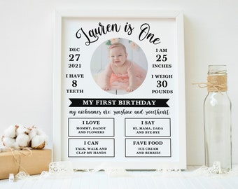 Editable Modern 1st birthday milestone sign First birthday milestone poster Photo milestone board Editable milestone Photo first birthday