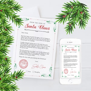 Carta de Papá Noel Plantilla Editable Carta de Papá Noel Personalizada con Certificado de Lista de Papá Noel Carta Oficial de Papá Noel
