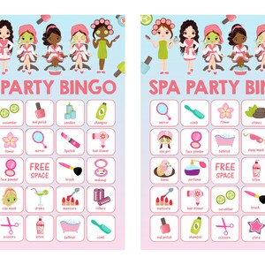 Spa Party Bingo Game Spa Bingo Spa Party Printable Bingo Game Instant ...