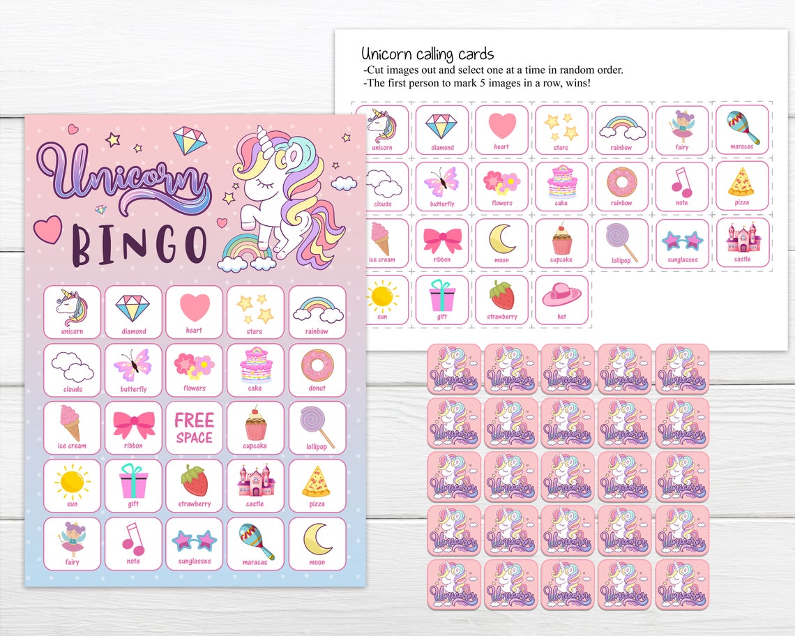 unicorn bingo game unicorn bingo printable bingo game etsy