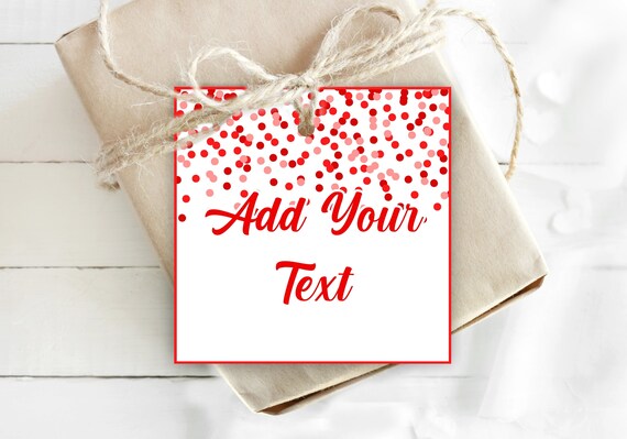 EDITABLE red confetti gift tags editable in Corjl. red favor cards Editable tags Personalized thank you tags Printable red party tags Il_570xn