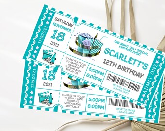 Movie Night Invitation Template Teal Movie Invitation Editable Movie Night Ticket Invitation Movie Ticket Birthday Invitation Tags Included