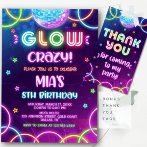 Editable Glow Birthday Invitation Glow in the Dark Invitation Glow Invitation Glow Birthday Invite Glow Party Invitation - GGB1