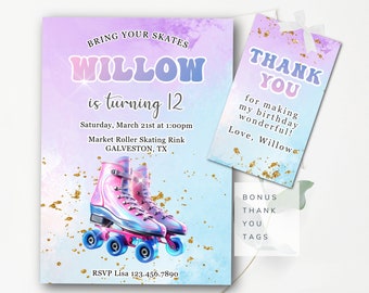 Roller Skating Invitation Skating Birthday Invitation to edit, download and print. Skating Party Invitation Roller Skating invitation