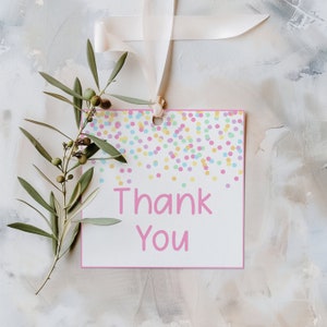Bearbeitbare Konfetti Pastell quadratische Geschenkanhänger Konfetti Bevorzugungskarten bearbeitbare Tags Personalisierte Pastell Danke Tags druckbare Party Tags Punkte