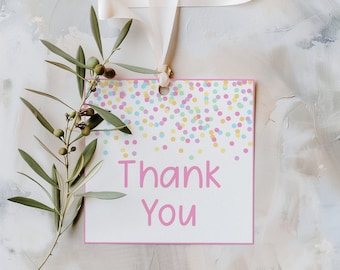 Editable Confetti Pastel Square Gift Tags Confetti Favor Cards Editable Tags Personalized Pastel Thank You Tags Printable Party Tags Dots