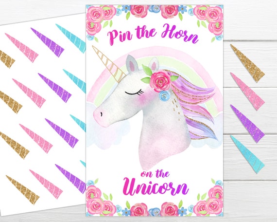 pin the horn on the unicorn game instant download instant printable party game rainbow unicorn birthday party game by ezy party prints catch my party