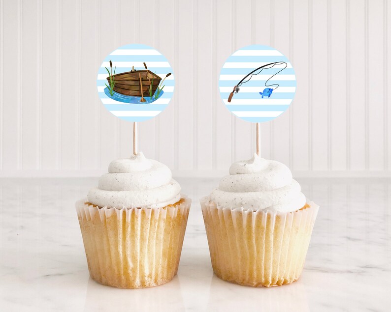Fishing birthday Party cupcake toppers for instant printing. Toppers Fishing cake toppers Cupcake party toppers Birthday party toppers FBB2 image 4