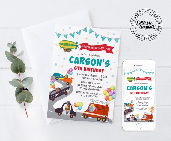 CARS Party Invitation, CARS, TRUCKS Invitation that you can make your own by personalising and printing yourself. cars party - CTP8 Il_570xn
