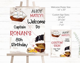 Pirate Birthday Party Welcome Sign Custom Pirate Birthday Signs Editable Pirate Party Sign Template Treasure Hunt Party Signs - THP7