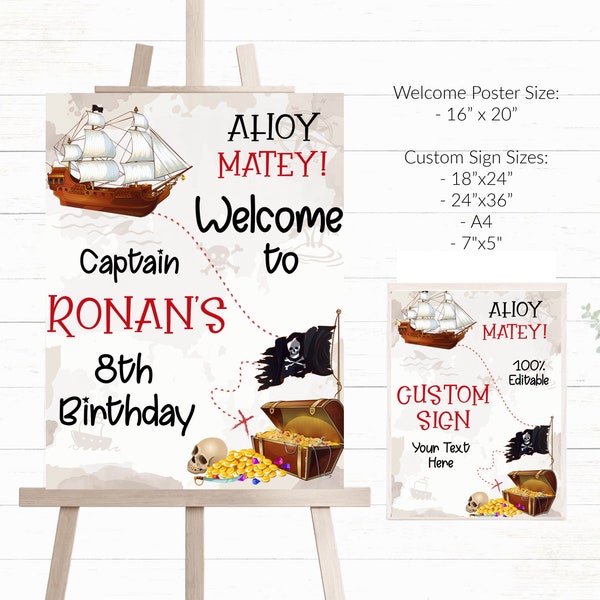 Pirate Birthday Party Welcome Sign Custom Pirate Birthday Signs Editable Pirate Party Sign Template Treasure Hunt Party Signs - THP7