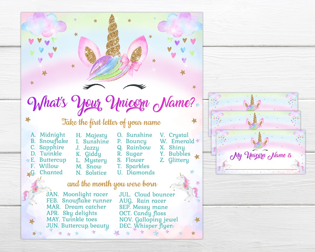 What is Your Unicorn Name Game Unicorn Party Game Unicorn - Etsy