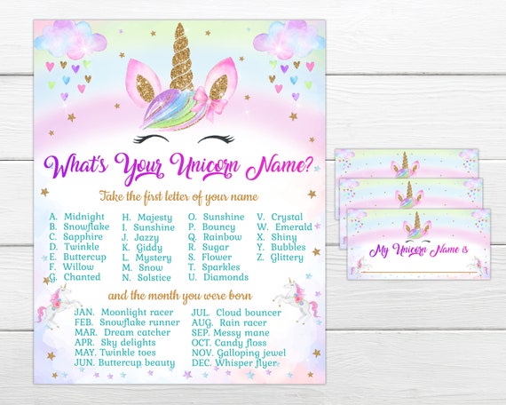 unicorn name game what s your unicorn name game instant download instant printable party game unicorn birthday party game by ezy party prints catch my party