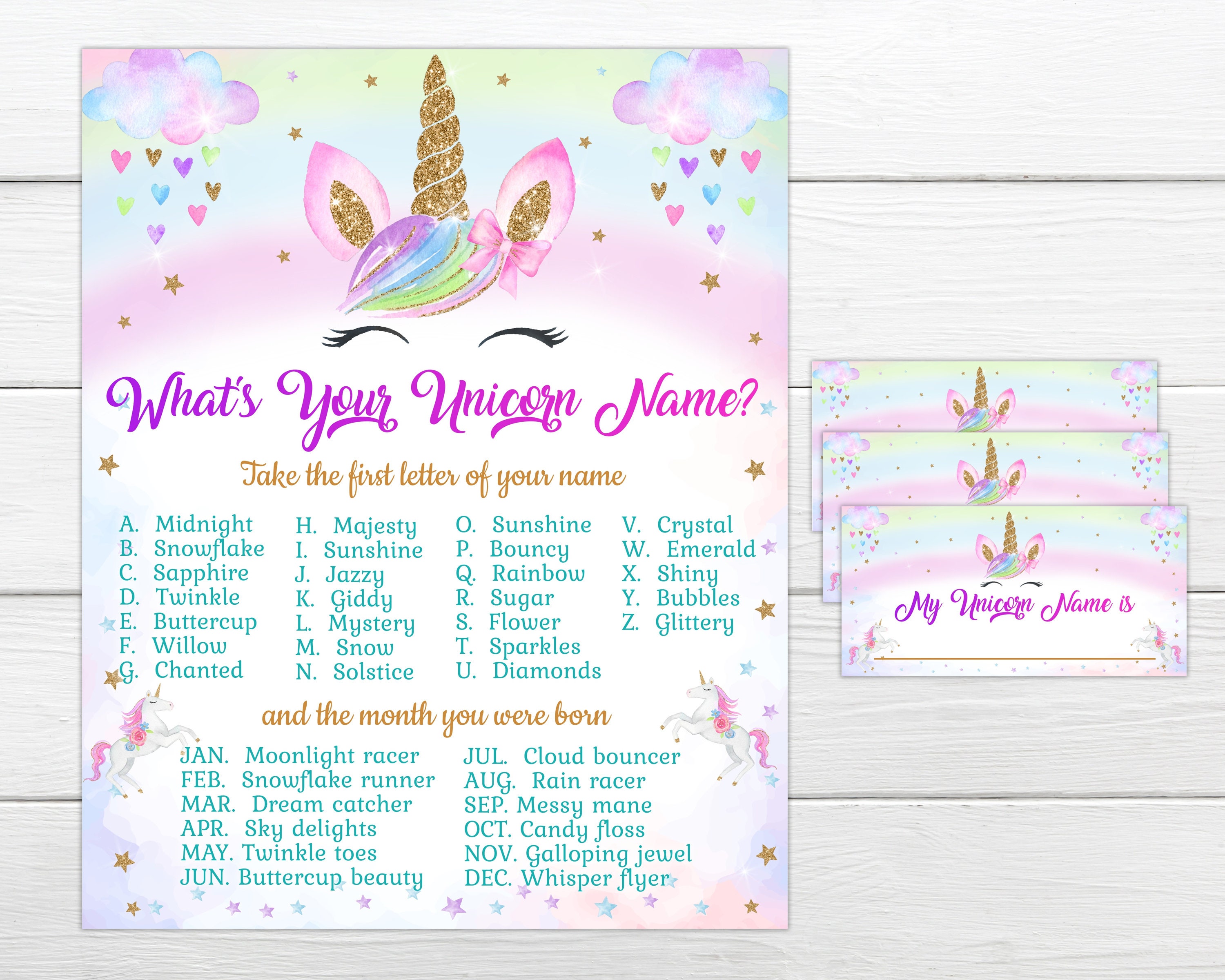 what is your unicorn name game instant download instant etsy