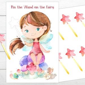 Fairy birthday party game Pin the Wand on the Fairy printable birthday game Instant download Girls party games Pin the tail game