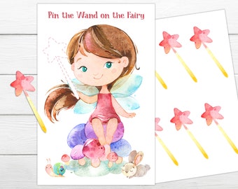 Fairy birthday party game, Pin the Wand on the Fairy printable birthday game Instant download Girls party games,  Pin the tail game