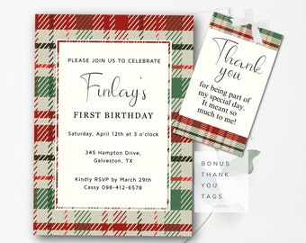 Plaid Birthday Invitation Red and Green Plaid Invitation Editable Check Invitation Plaid Party Invitation Instant Download Editable Template