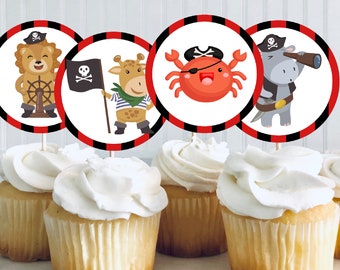 Pirate party decorations for instant printing, PIRATE toppers to print at home, Cupcake party toppers, Birthday party cake toppers  PBP3