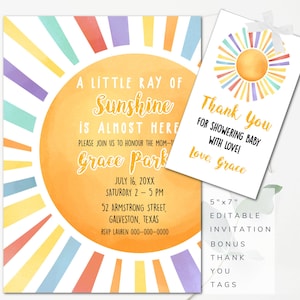 A Little Ray of Sunshine Invitation Baby Shower Invite Baby Shower Sunshine Invitation   Girl Sun Shower Invitation Instant Download SN