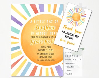 A Little Ray of Sunshine Invitation Baby Shower Invite Baby Shower Sunshine Invitation   Girl Sun Shower Invitation Instant Download SN