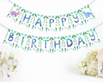 Dinosaur Party Banner Personalise to any text, Dinosaur party decor, Dinosaur birthday banner, dinosaur party bunting- DIN1