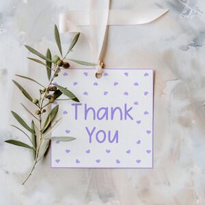 Editable Purple Gift Tags Purple Hearts Confetti Favor Cards Purple Square Tags Personalized Thank You Tags Printable Purple Party Tags