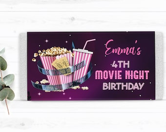 Movie night party chocolate wrapper you can edit in Corjl Movie candy wrappers Personalized wrappers Printable wrappers MOVIE party - MNP6