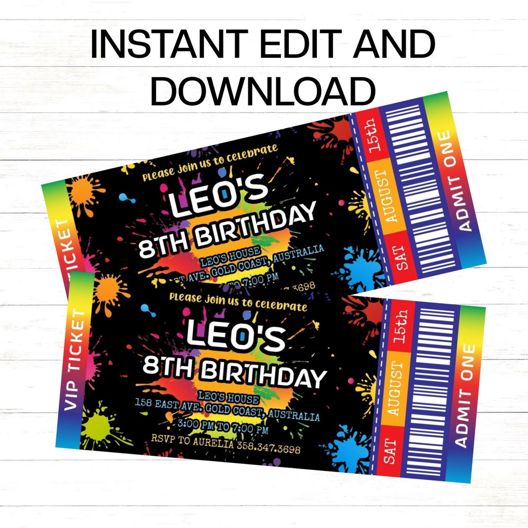 Editable Paintball Ticket Invitation to Edit Download and Etsy